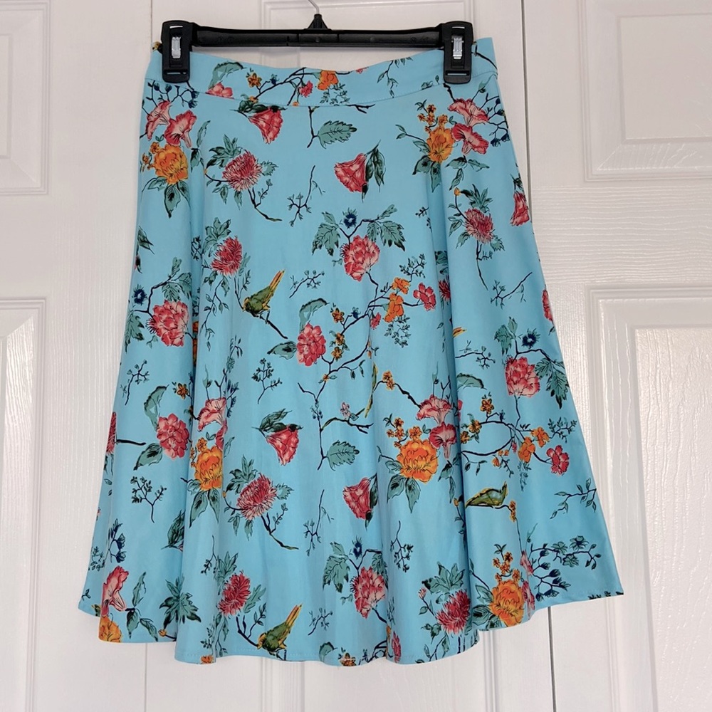 Blue Floral skirt with birds